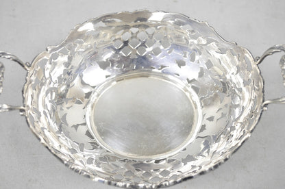 Vintage English Victorian Silver Plated Floral Pierced Small Nut Candy Dish