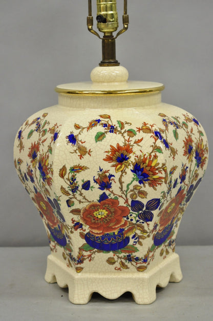 Vintage Oriental Porcelain Hexagonal Flower Decorated Ginger Jar Table Lamp