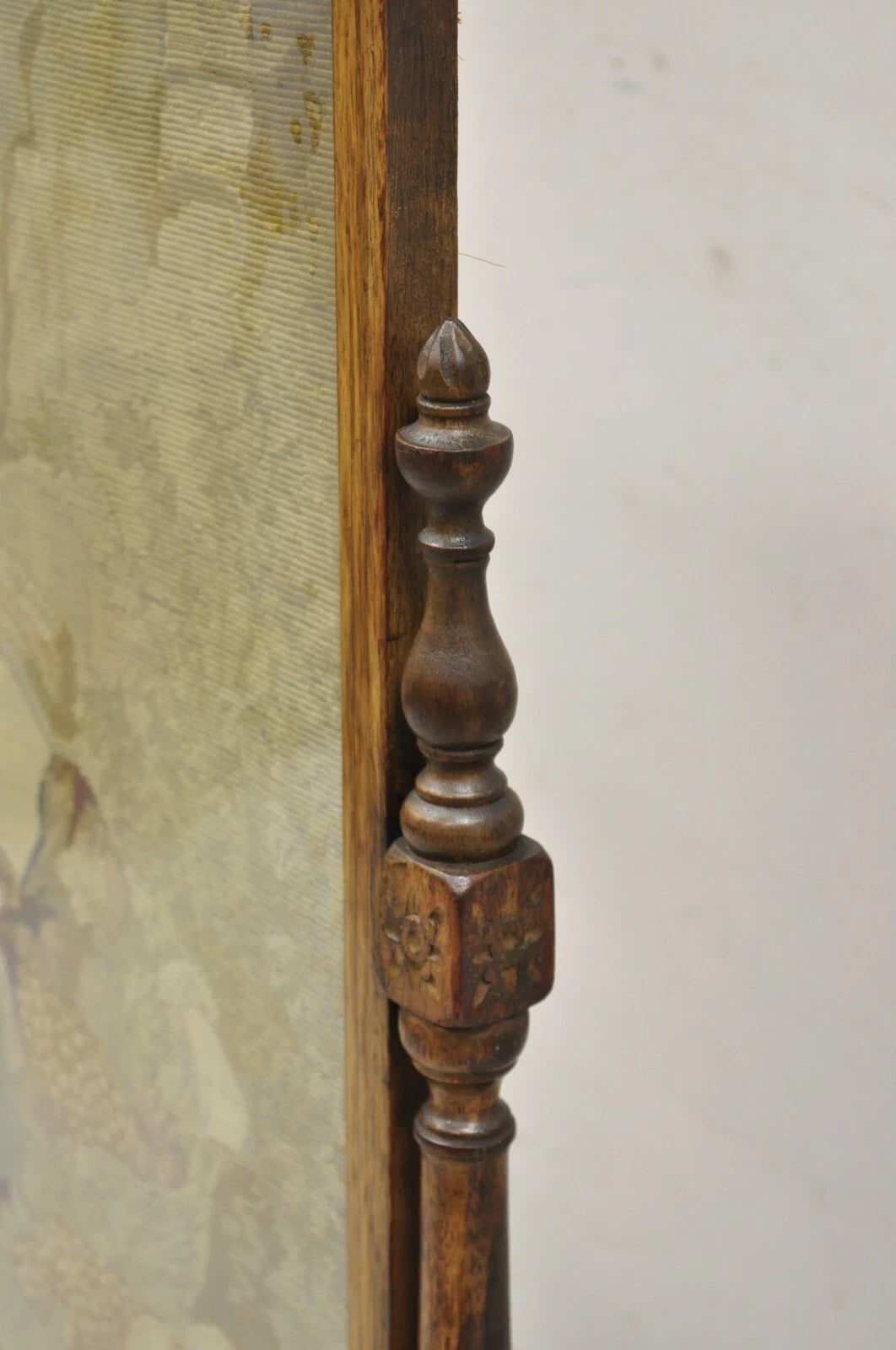 Antique French Victorian Carved Walnut and Needlepoint Fireplace Screen