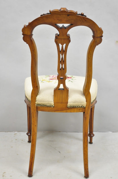 Antique Victorian Carved Walnut French Tapestry Parlor Side Chairs - Set of 4