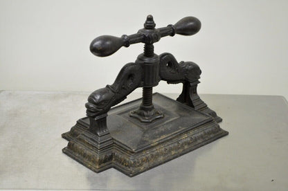 Antique 19th C. Cast Iron Classical Figural Dolphin Victorian Book Press