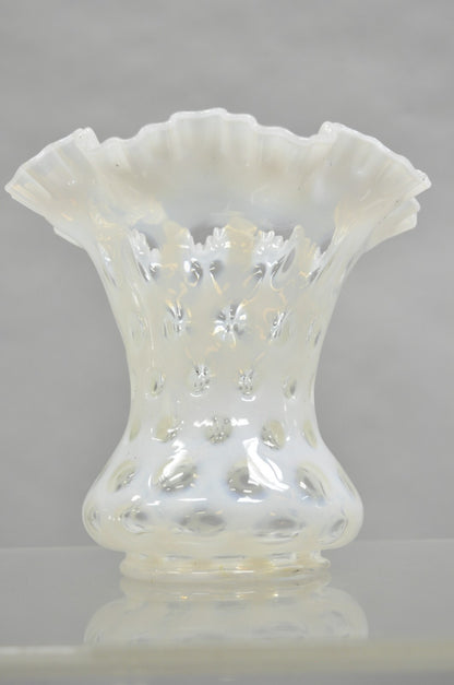 Vintage Fenton White Coin Dot Opalescent Art Glass Ruffle Edge Flower Vase