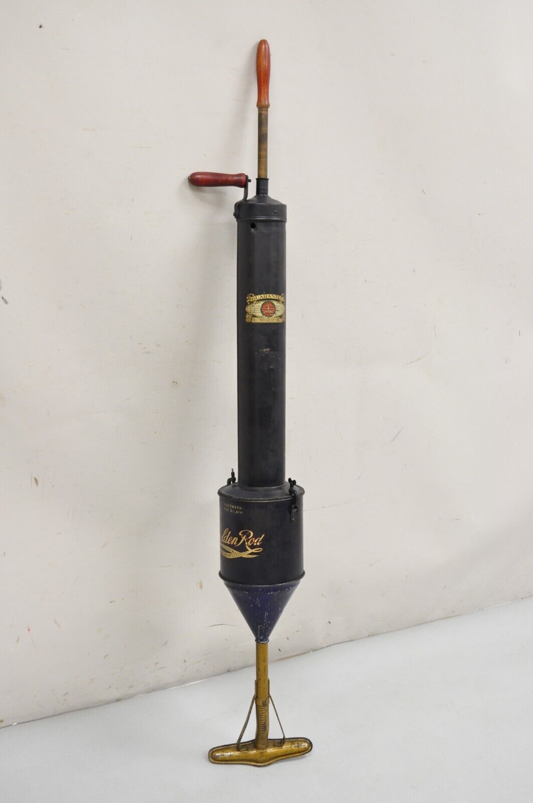 Antique Art Deco Golden Rod Blue Metal Vacuum Cleaner by Hugro MFG Co.