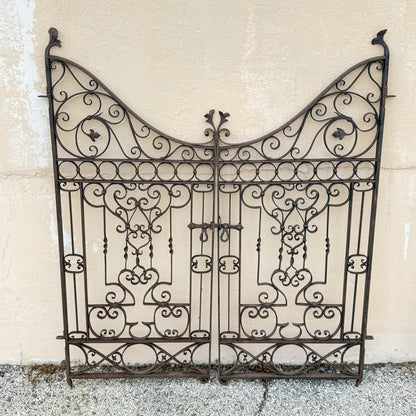 Antique Spanish Renaissance Scrolling Wrought Iron 57 x 47 Garden Entry Gate Set