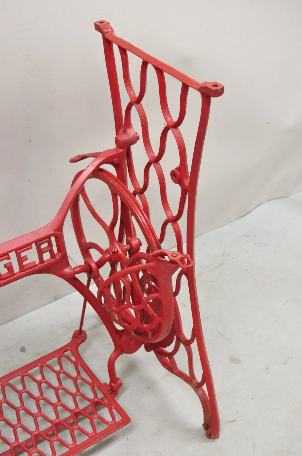 Antique Singer Cast Iron Red Treadle Sewing Machine Table Base