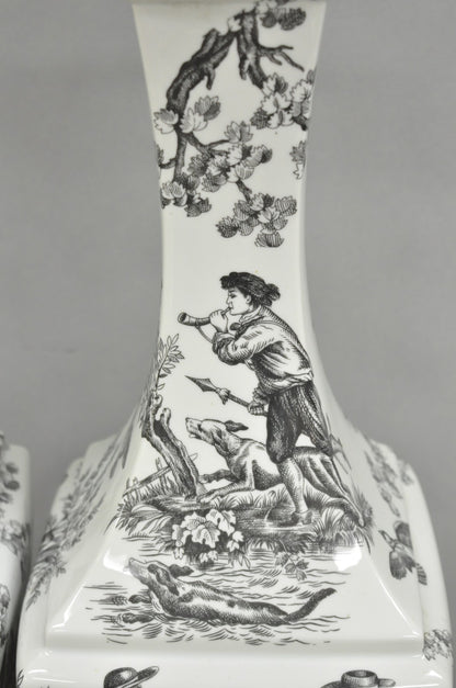 Porcelaine de Paris French Country Toile Porcelain Jardinierie Table Lamps Pair