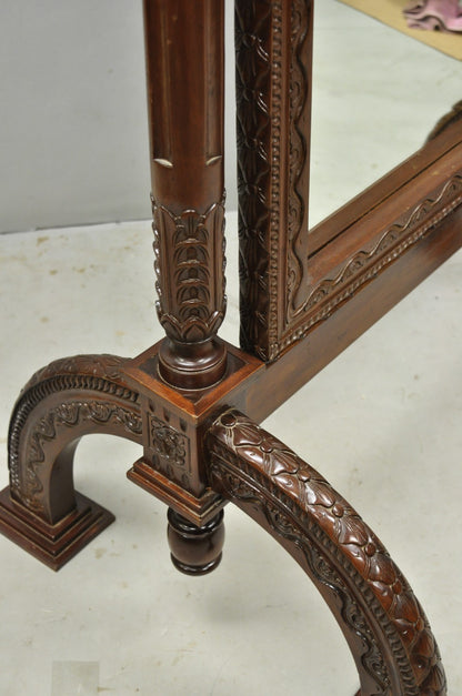 Wellington Carved Mahogany Frame Italian Renaissance Tall Dressing Cheval Mirror