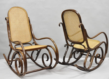 Vintage Mid Century Modern Thonet Style Bentwood & Cane Rocker Rocking Chair (A)