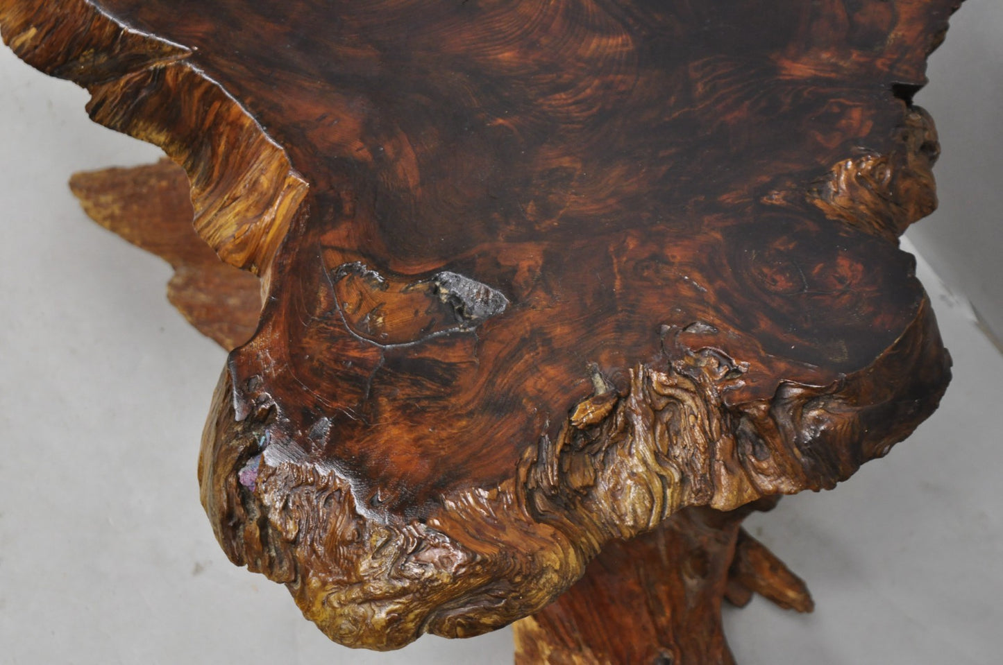 Vintage Mid Century Modern Burl Wood Slab Driftwood Sculptural Coffee Table
