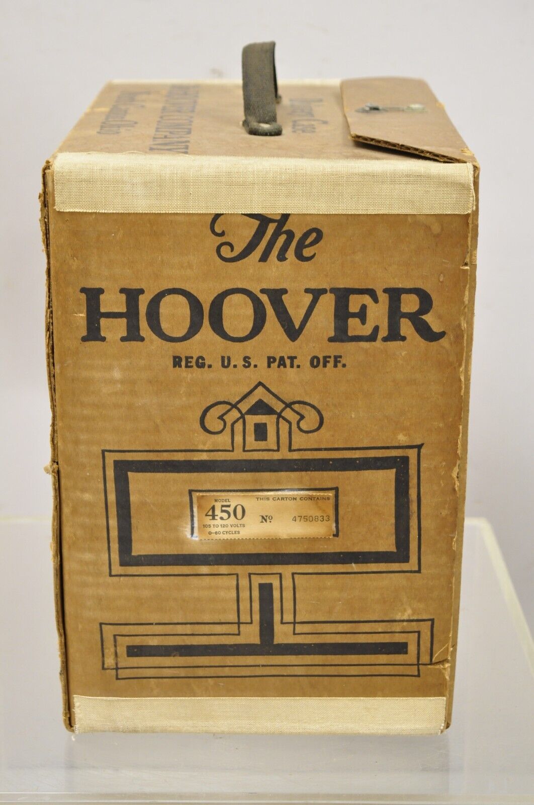 The Hoover Co Model 450 Advertisement Cardboard Box NRA Sticker Delivery Box