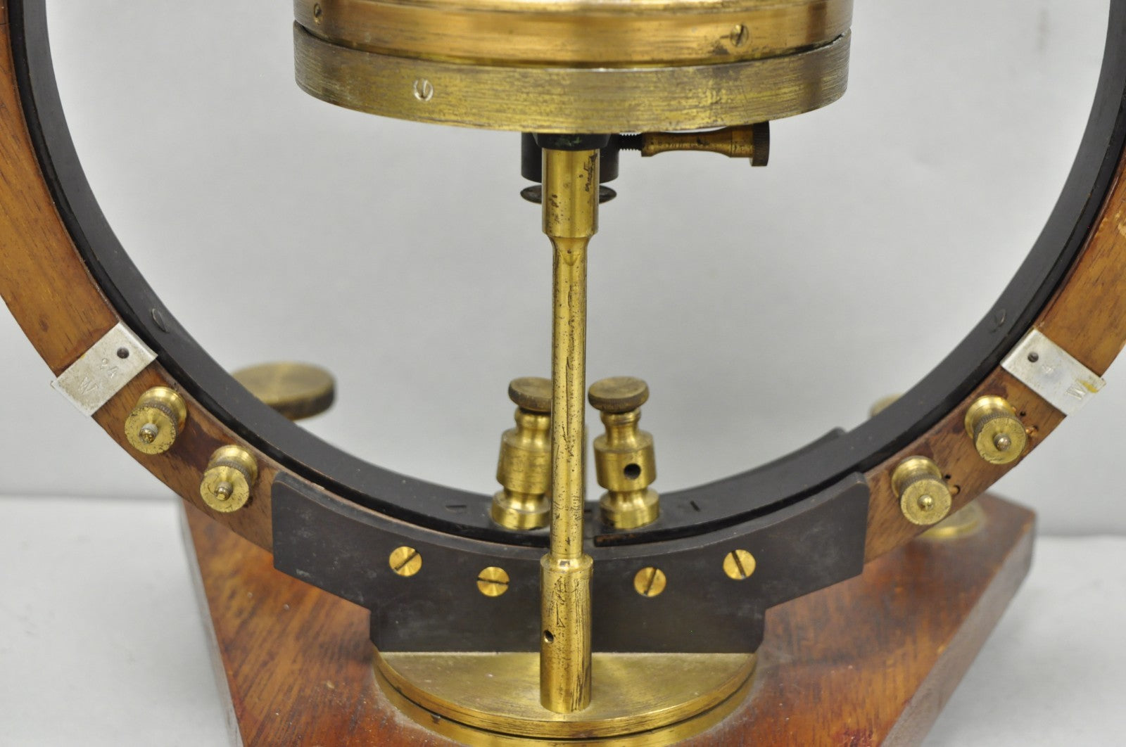 Antique Victorian Wood & Brass Tangent Galvanometer Lab Electrical Equipment