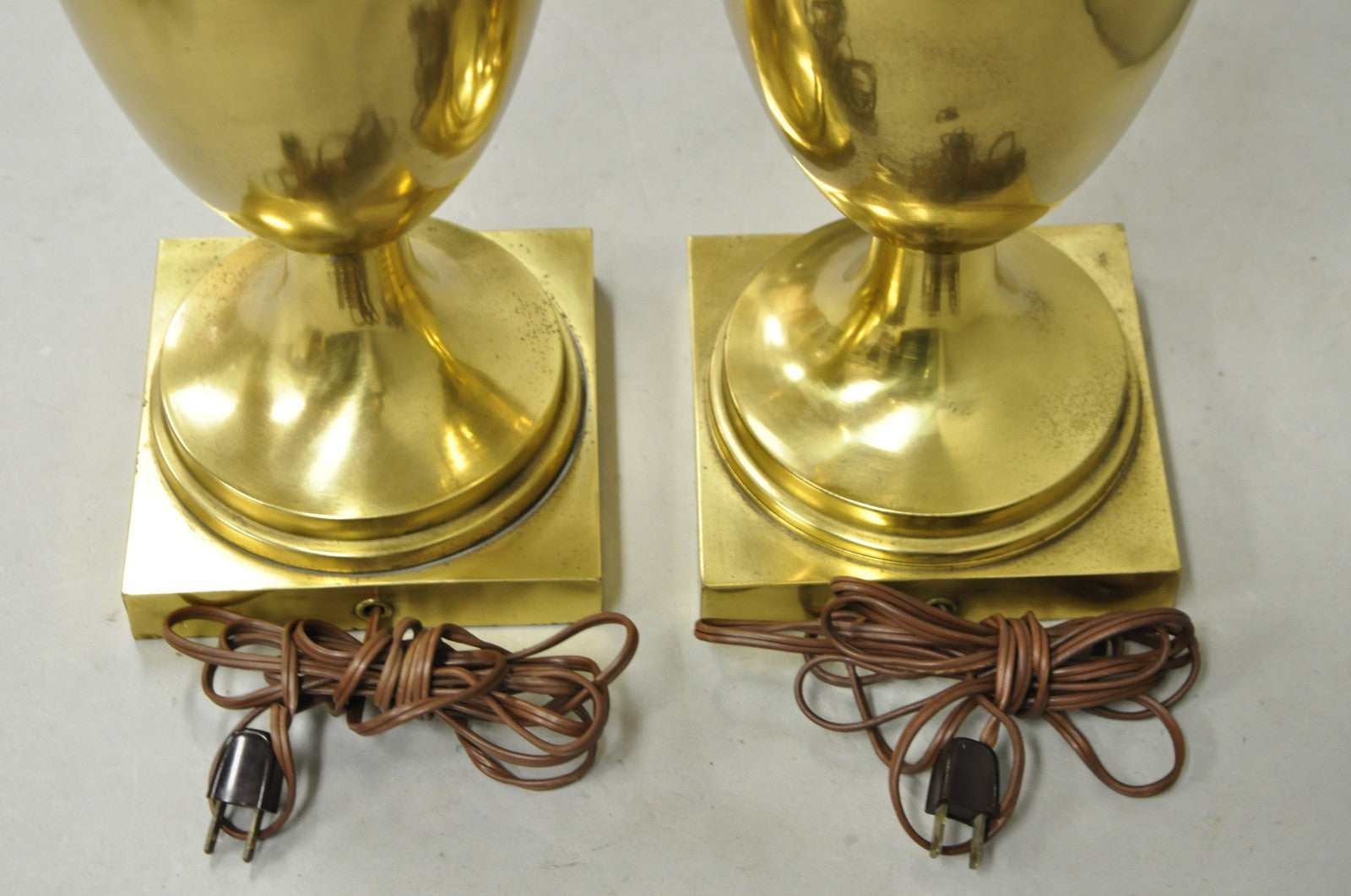 Vintage French Empire Neoclassical Gold Burnished Brass Urn Table Lamps - a Pair