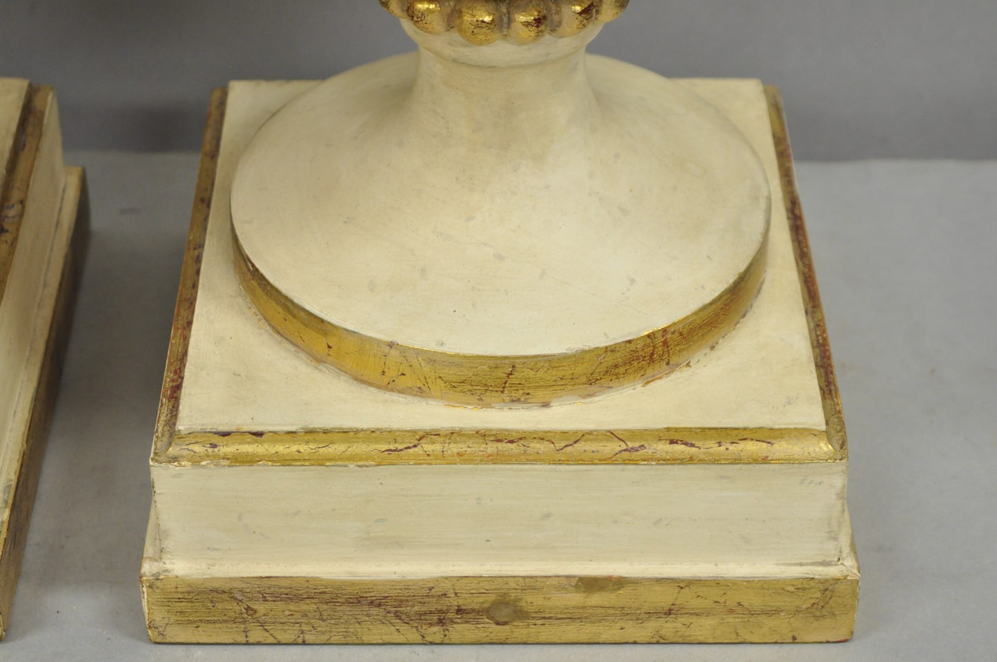 Vintage Italian Hollywood Regency Carved Wood "Burning Flame" Table Lamps - Pair