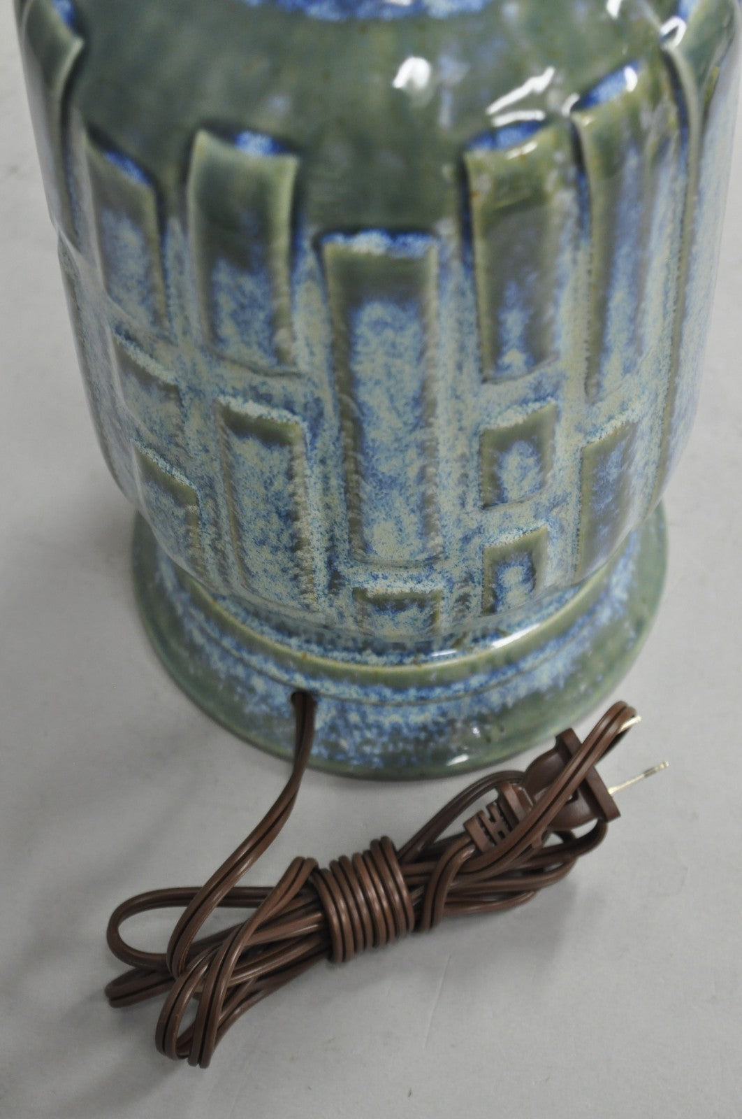 Vintage Mid Century Modern Blue & Green Drip Glaze Ceramic Pottery Table Lamp