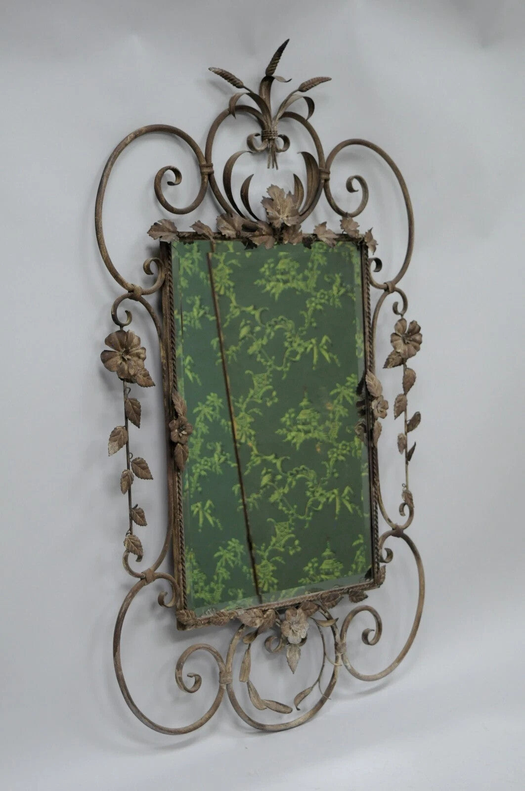 French Country Style Iron Metal Scroll Italian Wheat Sheaf 50" Large Wall Mirror