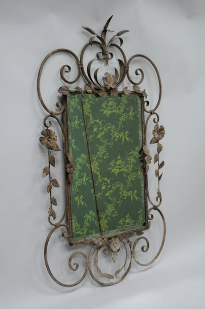 French Country Style Iron Metal Scroll Italian Wheat Sheaf 50" Large Wall Mirror