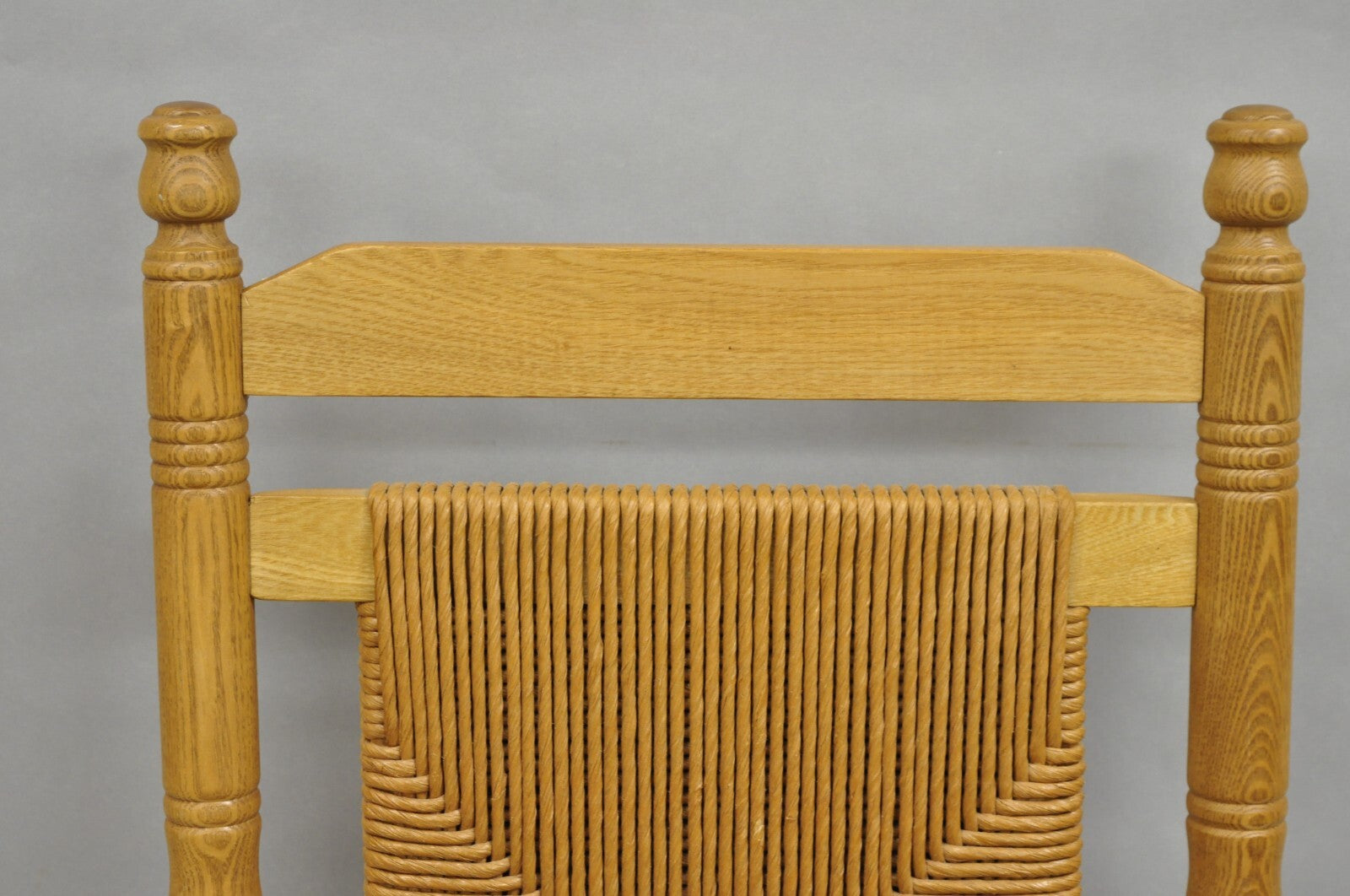 American Primitive Rustic Oak Wood Rush Seat Rocking Chair by Cracker Barrel