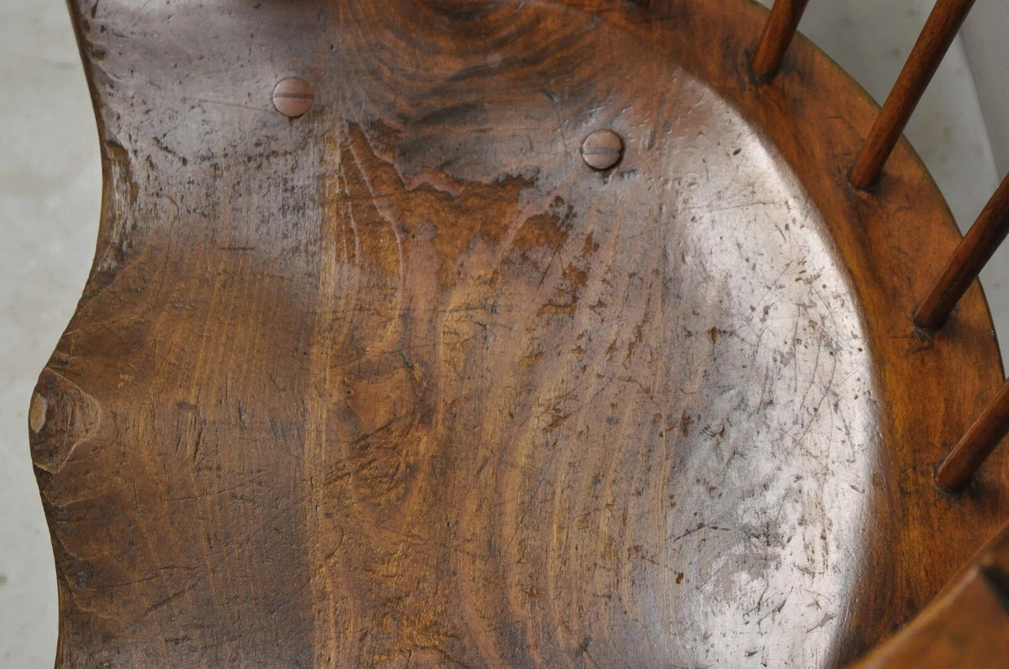 Antique English Windsor Colonial Pine Wood Spindle Pub Club Arm Chairs - a Pair