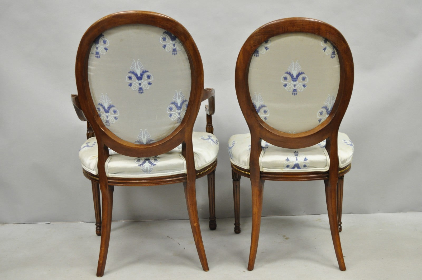 Italian Regency French Louis XVI Style Cherry Wood Oval Dining Chairs - Set of 6