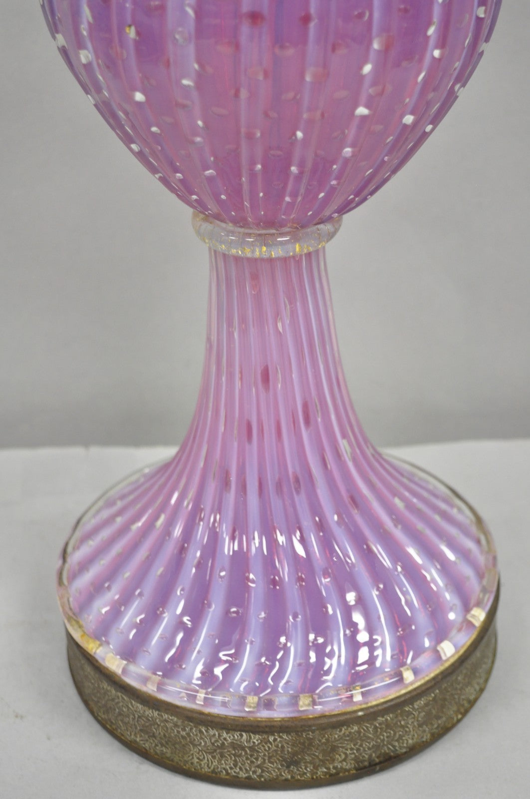 Vintage Italian Mid Century Modern Murano Pink & Purple Bubble Glass Table Lamp
