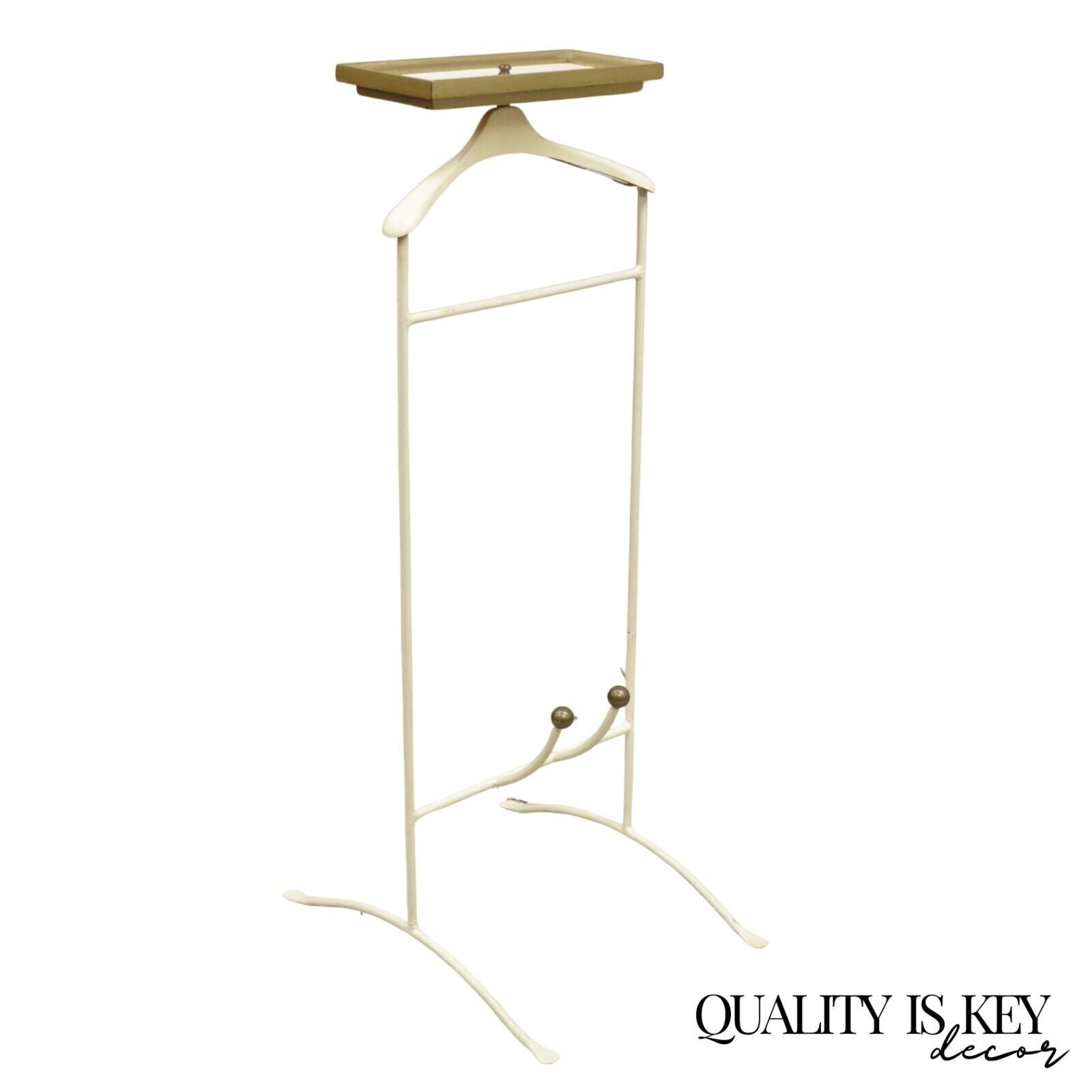 Vintage Mid Century Italian Modern Wrought Iron & Brass Clothing Valet