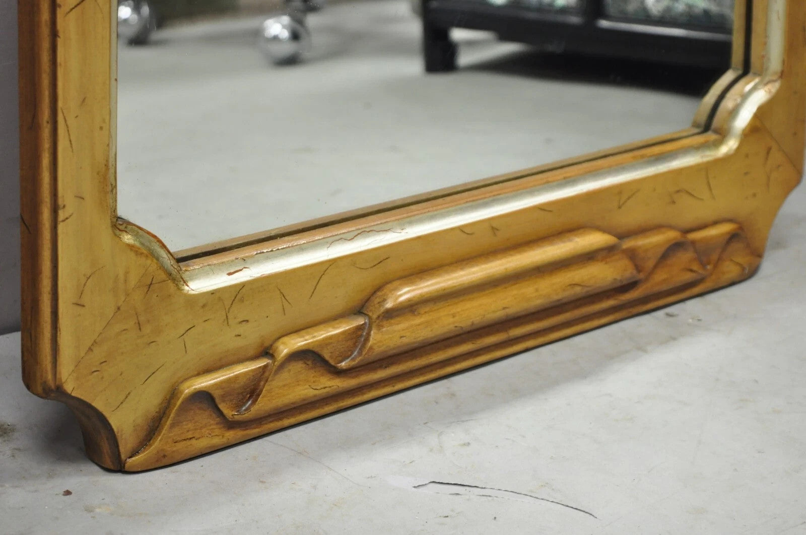 Vintage Italian Hollywood Regency Ribbon Scroll Carved Wood Wall Mirror - a Pair