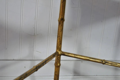 Vintage Italian Hollywood Regency Faux Bamboo Gold Mirror Low Side Tables - Pair