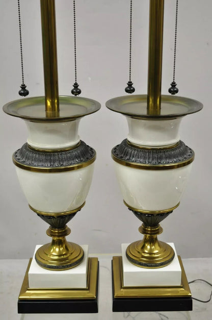 Stiffel Italian Regency Large Porcelain Urn Brass Finish Tall Table Lamps - Pair