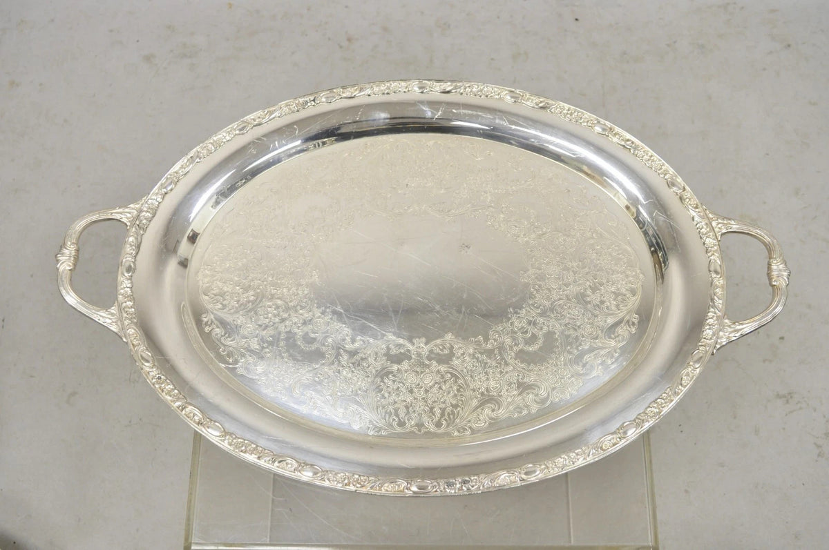 WM Rogers & Son Victorian Rose 1982 Silver Plated Oval Serving Platter Tray