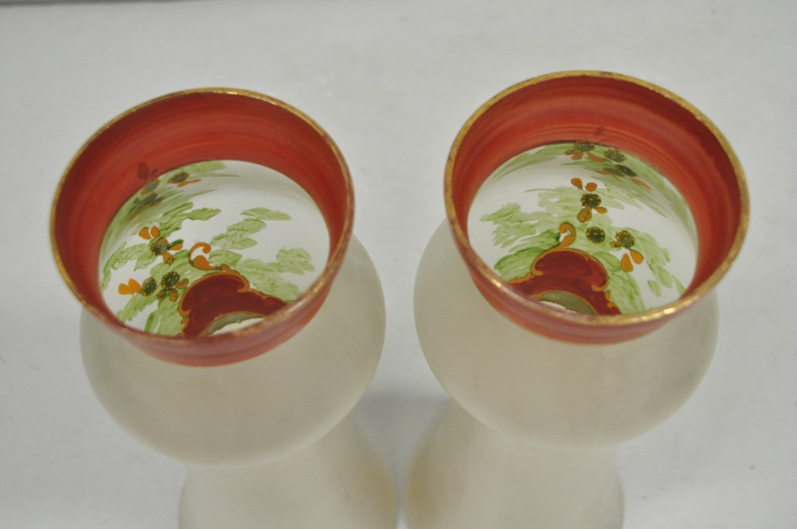 Vintage German Victorian Frosted Glass Painted Figural Woman Bust Vase - a Pair