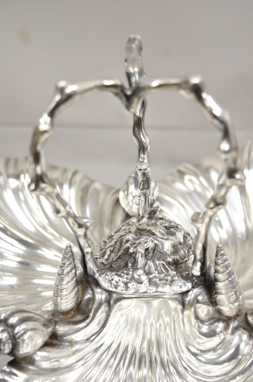 Antique English Victorian Silver Plated Triple Clam Shell Nautical Candy Dish