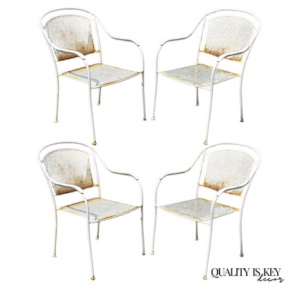 Vintage Modern Wrought Iron Sculptural Outdoor Patio Stacking Arm Chairs - Set 4