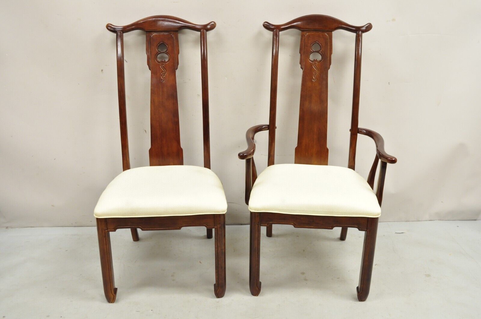 Vintage Chinese Oriental Ming Style Mahogany Pagoda Dining Chairs - Set of 6