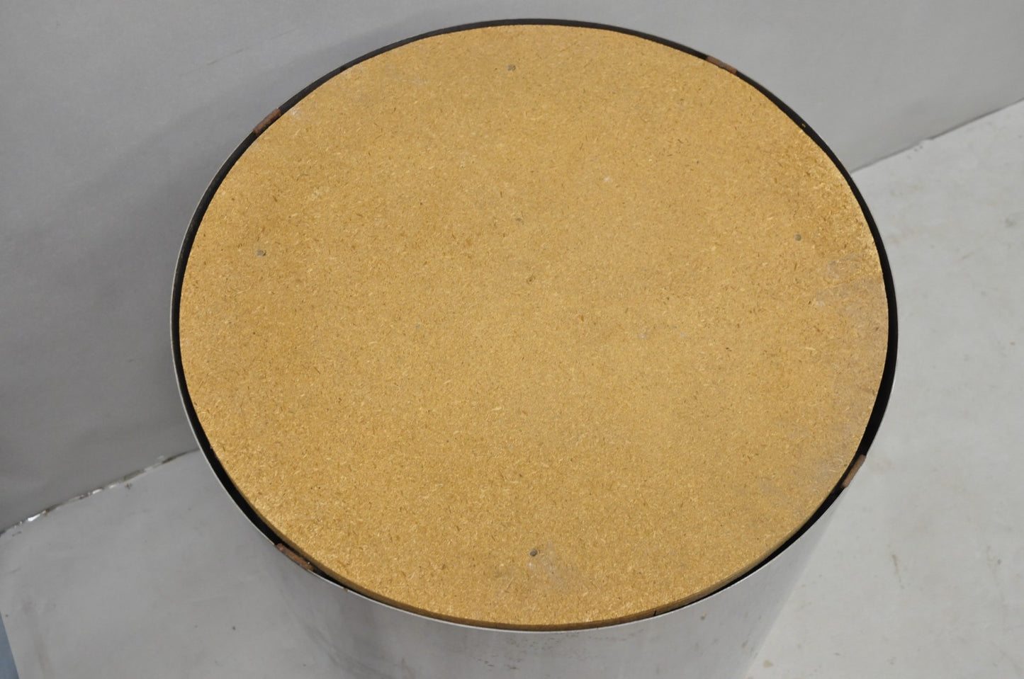 Vintage Mid Century Modern Round Travertine Chrome Steel Pedestal Dining Table