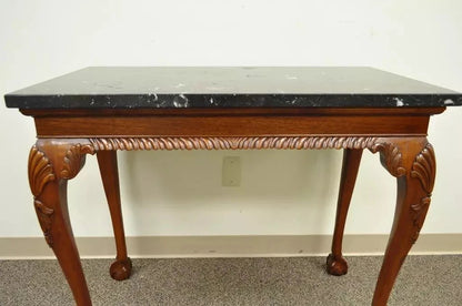 Vintage Chippendale Style Carved Mahogany Ball and Claw Marble Top Console Table