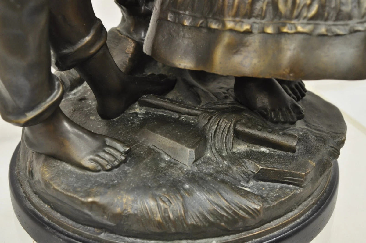 "Enjoue" after Auguste Moreau Victorian Bronze Boy and Girl Statue Sculpture