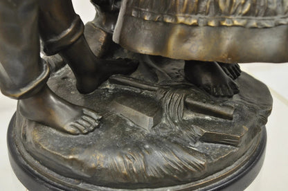"Enjoue" after Auguste Moreau Victorian Bronze Boy and Girl Statue Sculpture