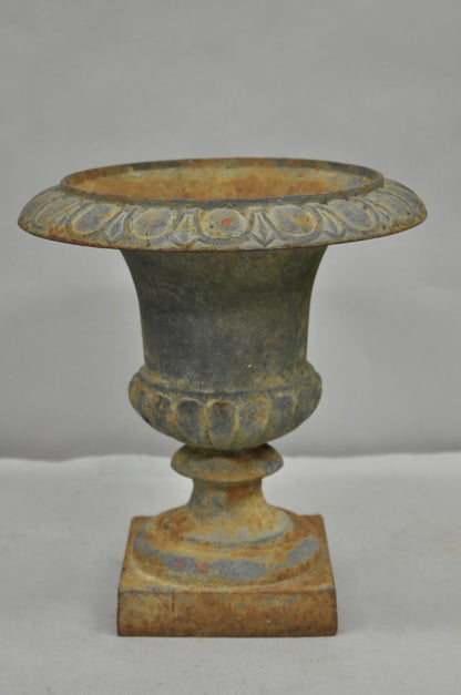 Antique Cast Iron 12.5" French Classical Small Urn Garden Flower Planter Pot