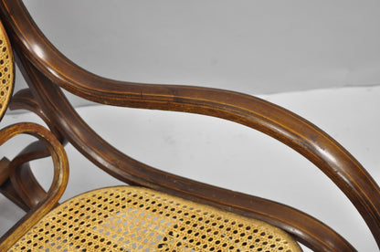 Vintage Mid Century Modern Thonet Style Bentwood & Cane Rocker Rocking Chair (C)