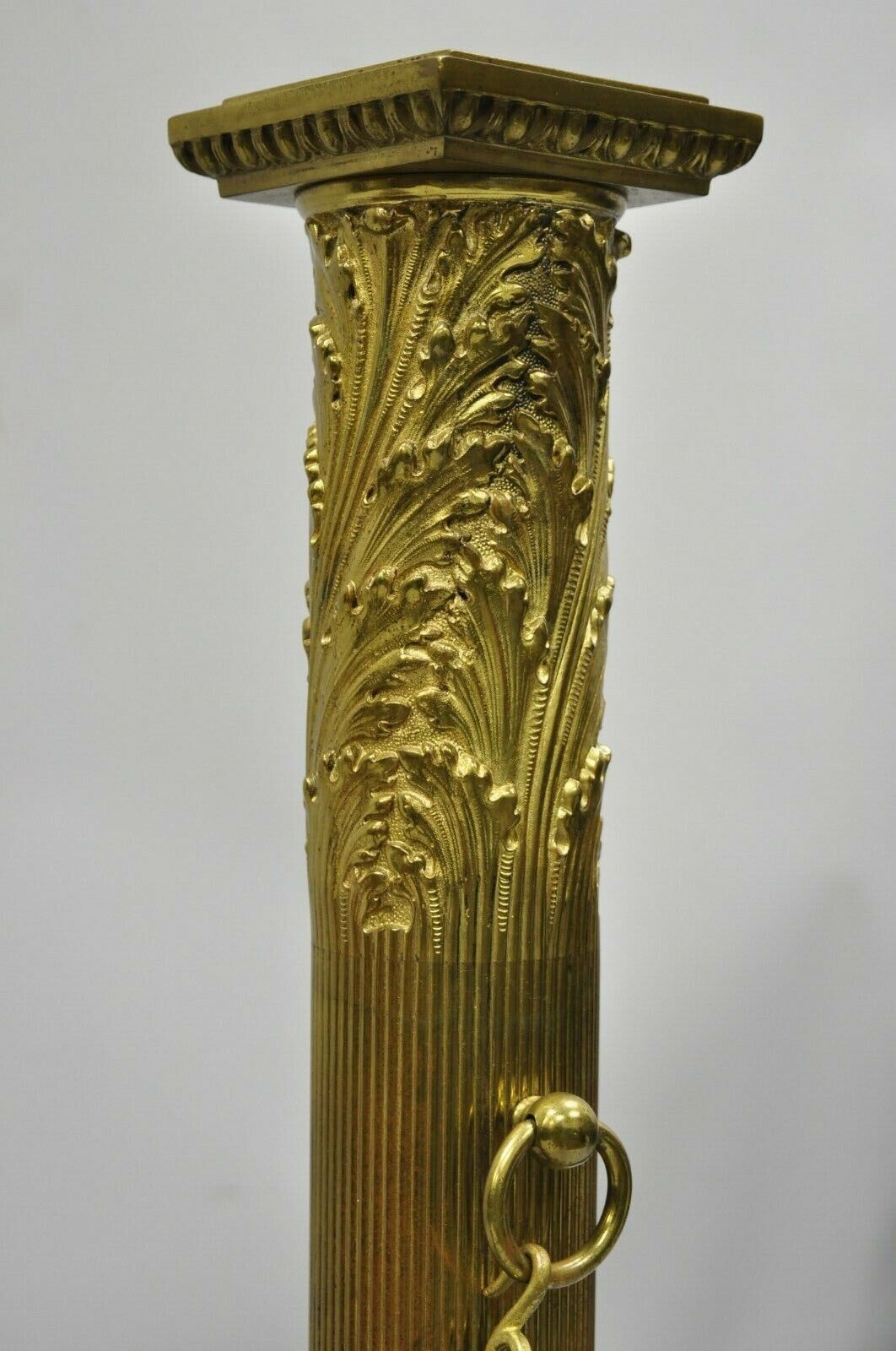 Large Pair 19th C. 32" Bronze French Empire Paw Foot Column Fireplace Andirons