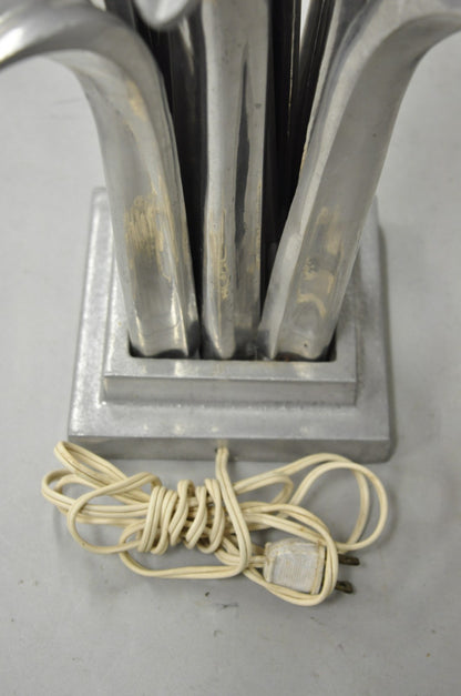Vintage Mid Century Modern Cast Aluminum Palm Leaf Metal Sculptural Table Lamp