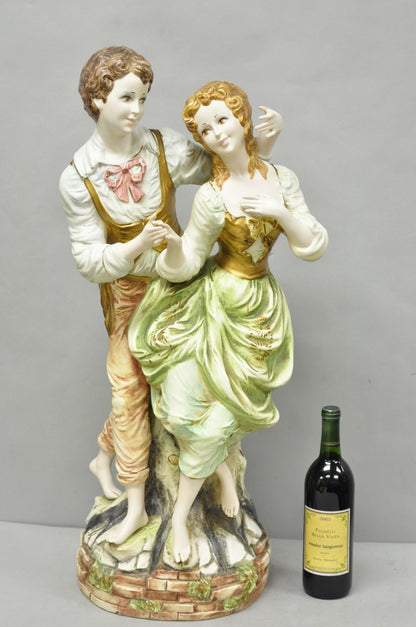 Vintage 1964 Azzolin Brothers Ceramic Boy & Girl Large Courting Statue Figurine