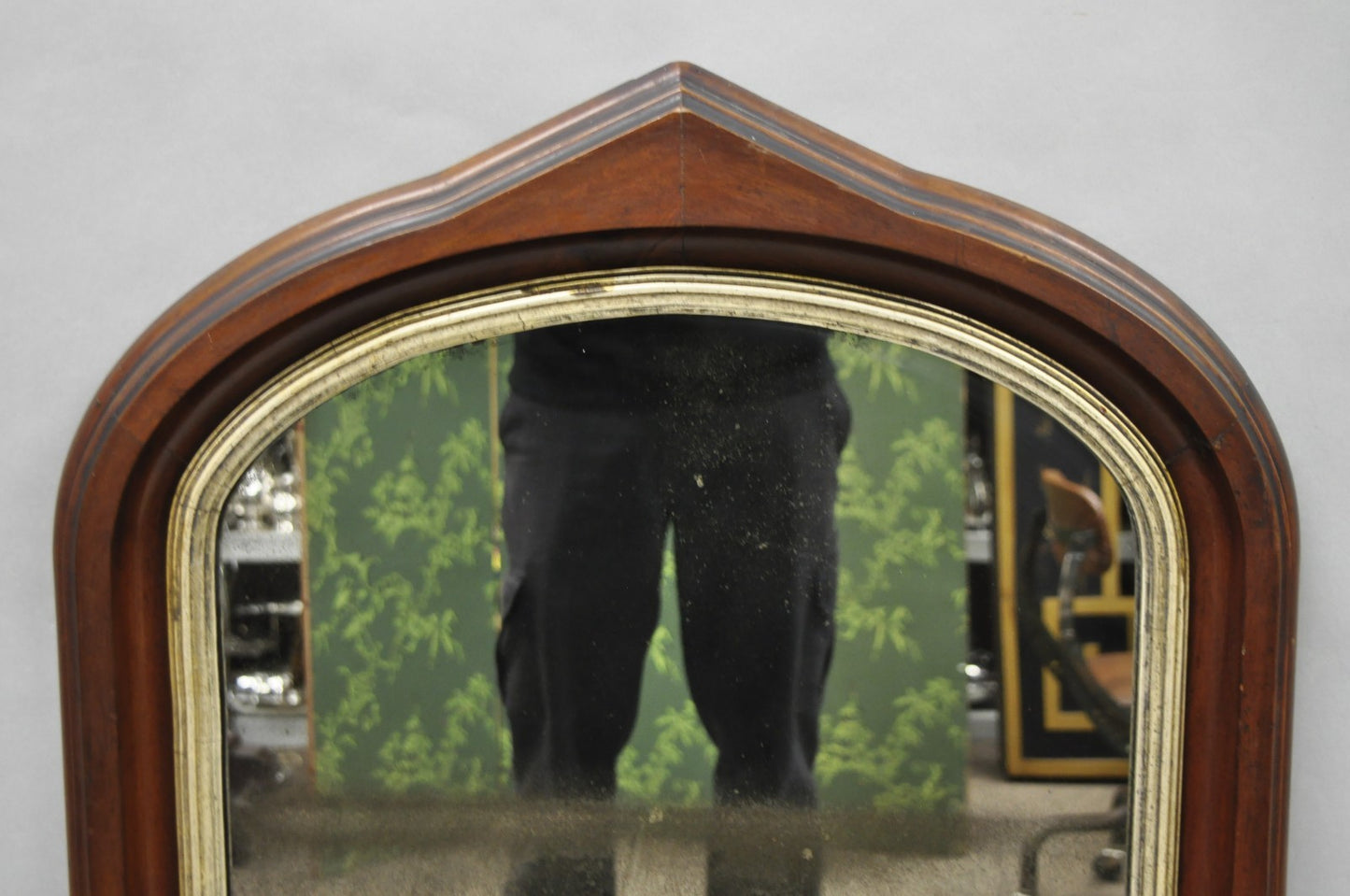 Antique American Empire Arched Mahogany Wood Frame Looking Glass Wall Mirror