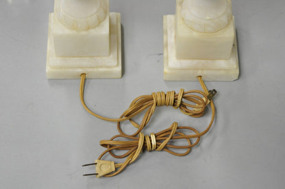Antique French Empire Neoclassical Carved Alabaster Urn Table Lamp - a Pair