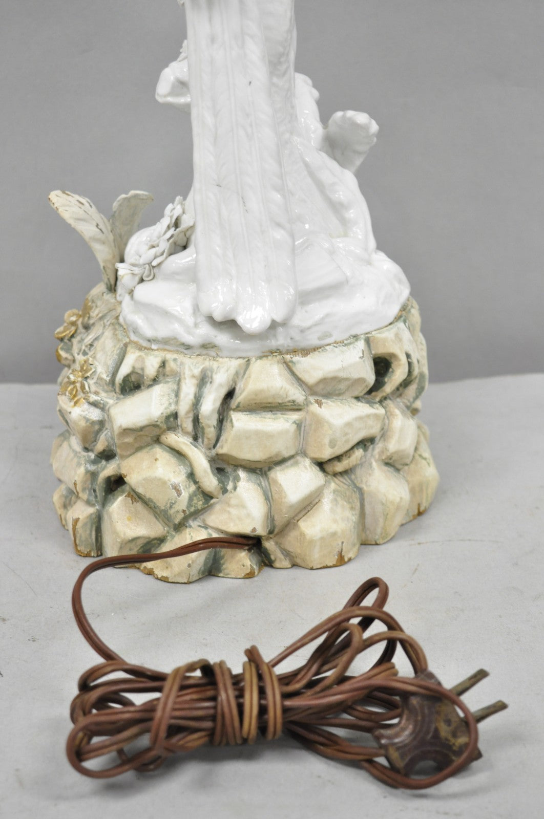 Antique Italian Blanc de Chine White Porcelain Perched Parrot Bird Table Lamp