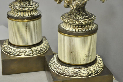 Vintage Hollywood Regency French Style Figural Cherub Metal Table Lamps - a Pair