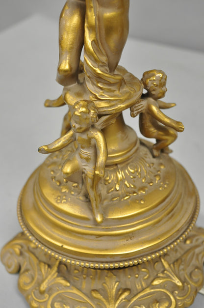 Vintage French Renaissance Louis XV Gold Cherub Candelabra Table Lamps - a Pair