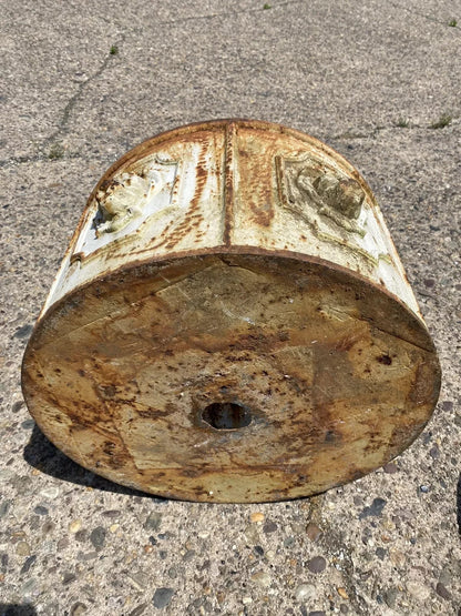 Vintage English Regency Cast Iron 20" Round Lion Heads White Garden Planter Pot