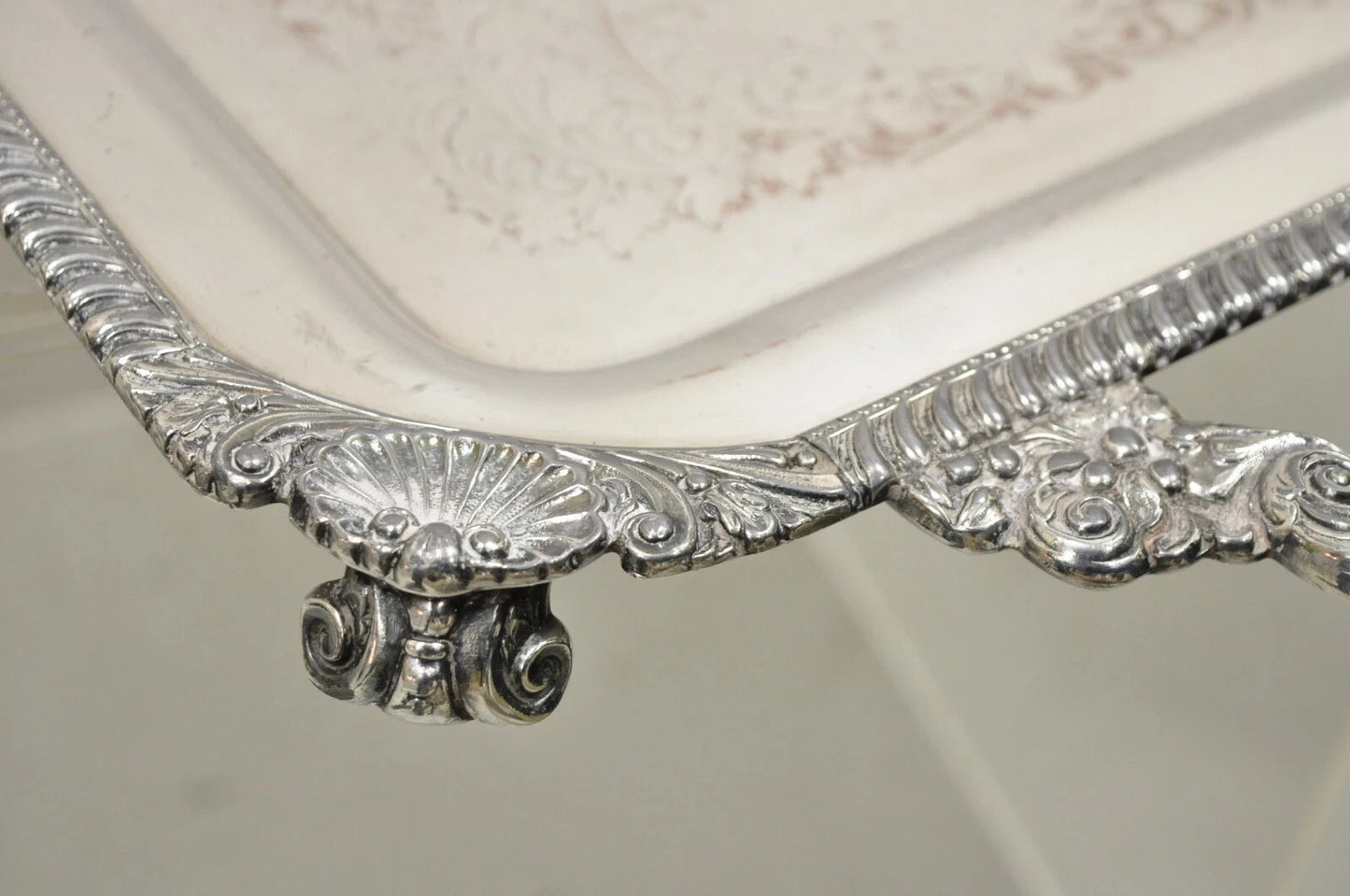 Vintage English Victorian Silver Plated Twin Handle Serving Platter Bar Tray