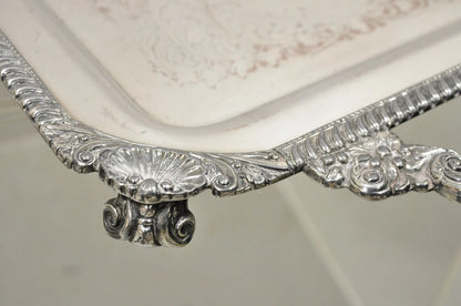 Vintage English Victorian Silver Plated Twin Handle Serving Platter Bar Tray